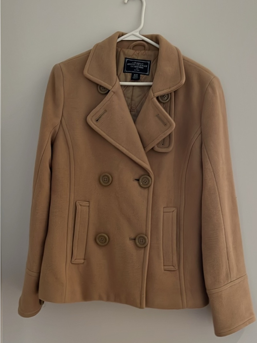 American Eagle Outfitters Tan Double-Breasted Peacoat
